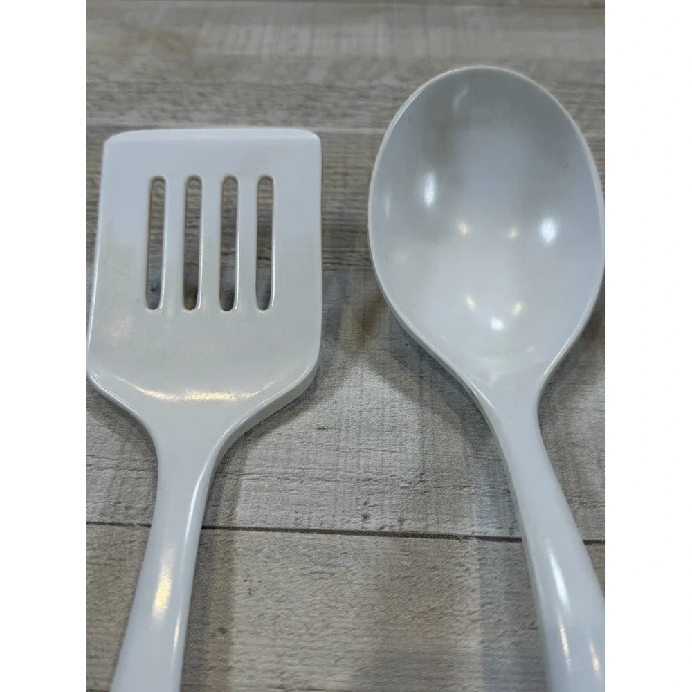 Vintage Melamine Ware Kitchen Utensils Lot of 3 Red White Spoon Spatulas